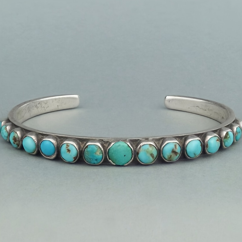 

Turquoise Inlay Alloy Cuff Bracelet, Boho Western Style, Statement Fashion Open Bangle, Vintage Ethnic Delicate Accessory