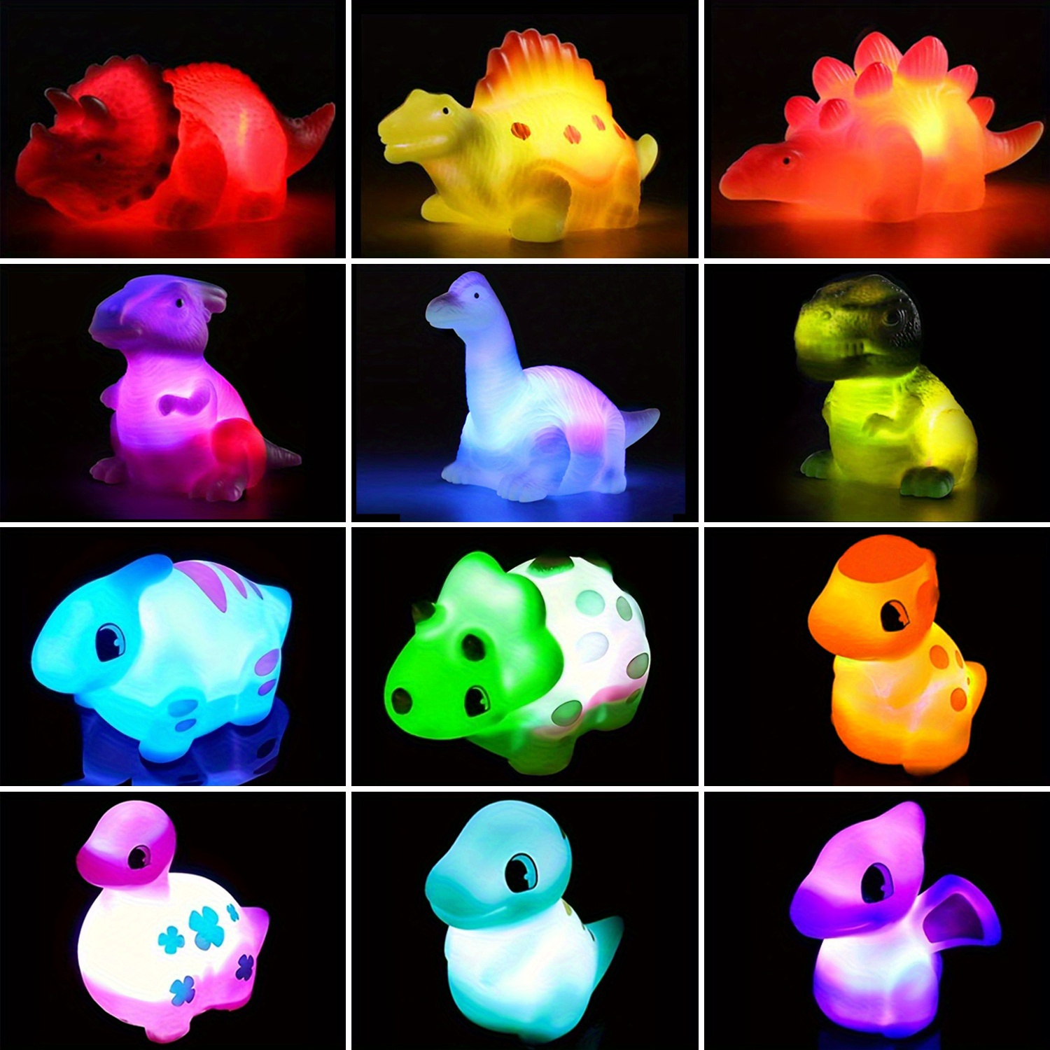 

12pcs Dinosaur Toys, Light Up Floating Rubber Bath Toys Flashing Color Changing Light In Water Bathtub Shower Games Toys For Baby Kids Toddler Child Christmas