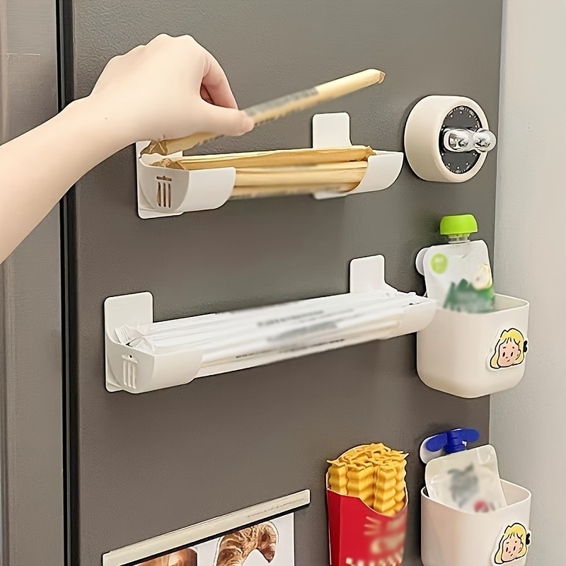 4 pack   kitchen organizer rack multifunctional storage holder for plastic wrap garbage bags cabinet refrigerator side shelf non drill umbrella trash bag dispenser not for food contact details 1