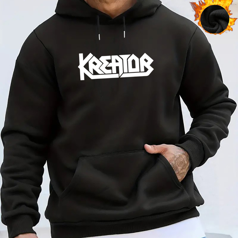 

Stylish Kreator Print Men's Casual Cozy Kangaroo Hoodie Pullover, Trendy Long-sleeved Hooded Sweatshirt, Warm Perfect Top Autumn Winter Clothing