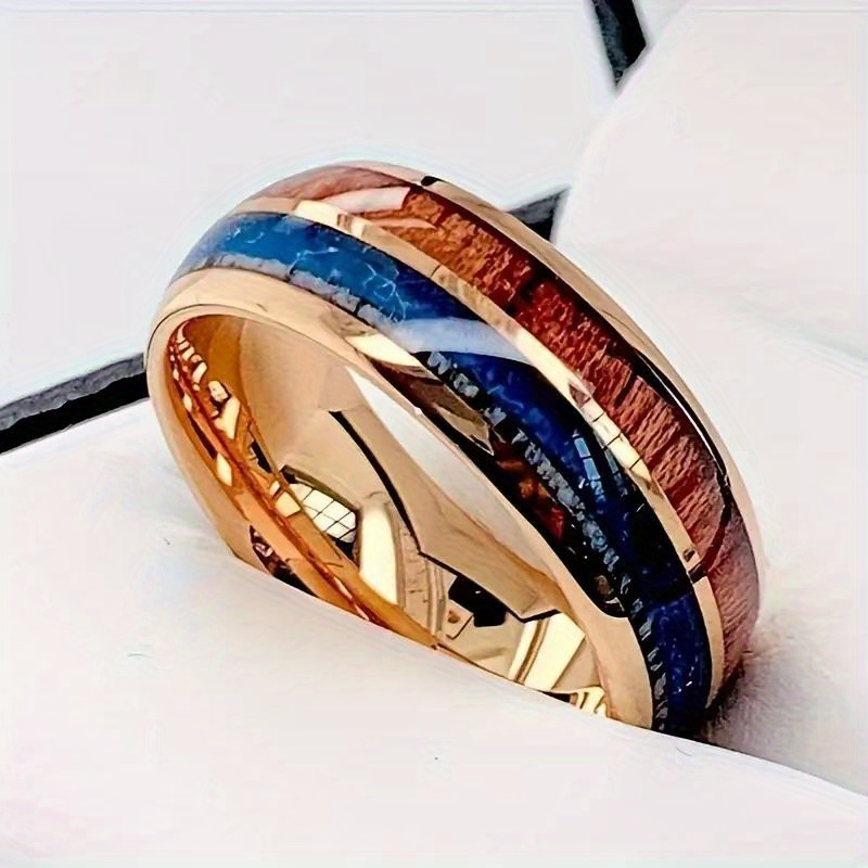 

1 New Men's Stainless Steel Ring With Wood Grain Fashion Ring As A Gift For Male Friends