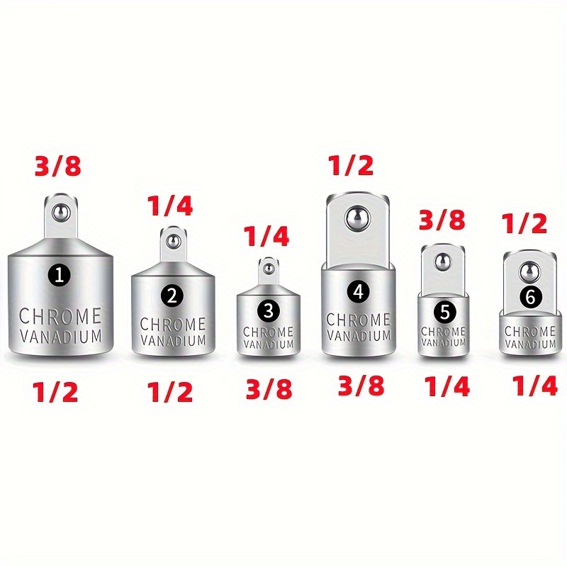 

d'adaptateurs de douilles 6 pièces, , clé à cliquet industrielle, entraînement 1/2" et 3/8", 1/4" , en , outils automobiles et de