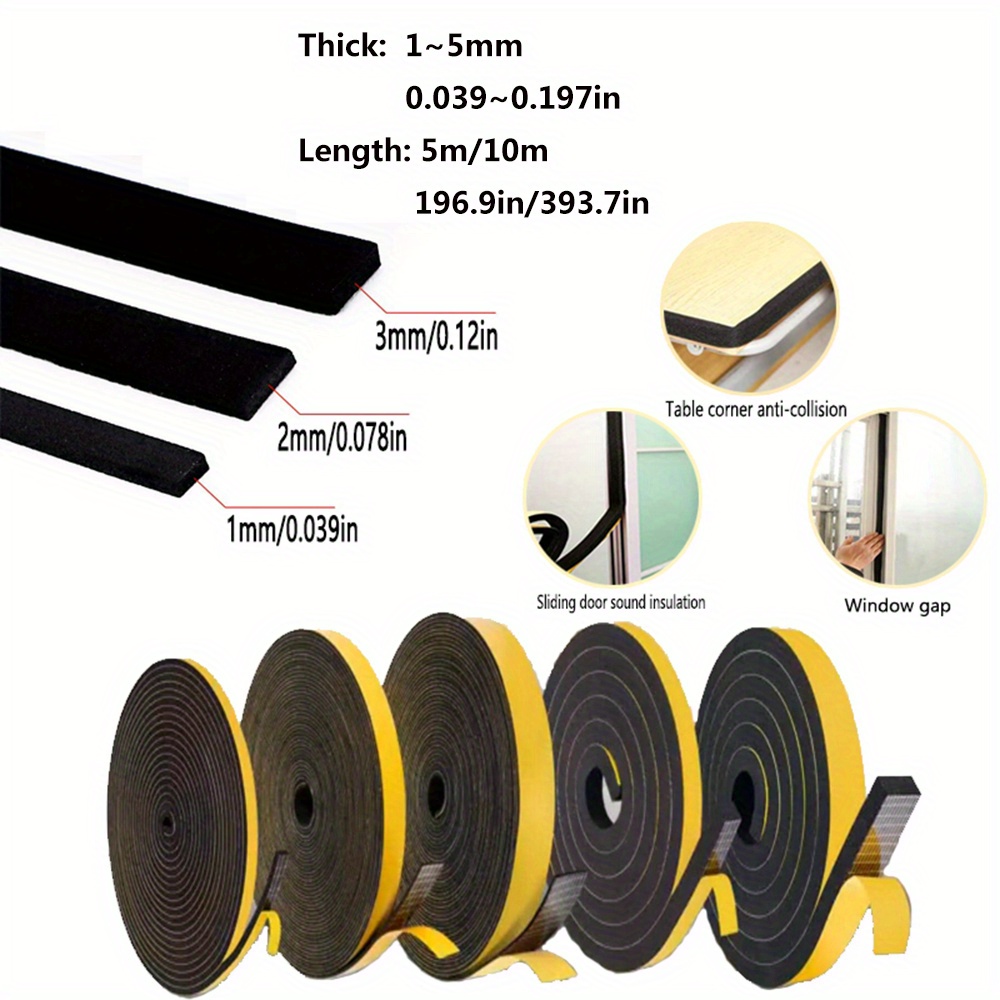 E-shop Selbstklebender EVA-Schaumdichtungsstreifen - Schwarz, 5-40mm Breit, 1-5mm Dicke, 10m/5m Länge - Anti-Kollisions-Dichtung für Heimdekoration