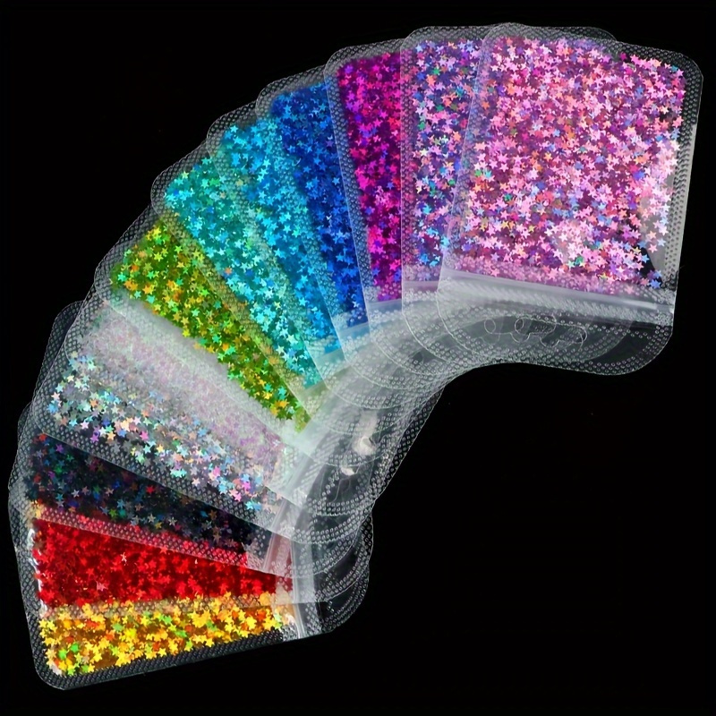 TEMU 12 Bag Shimmering Star Nail Sequins -holographic 3d Glitter Flakes Mixed Ring Art Decorations For A , Manicure
