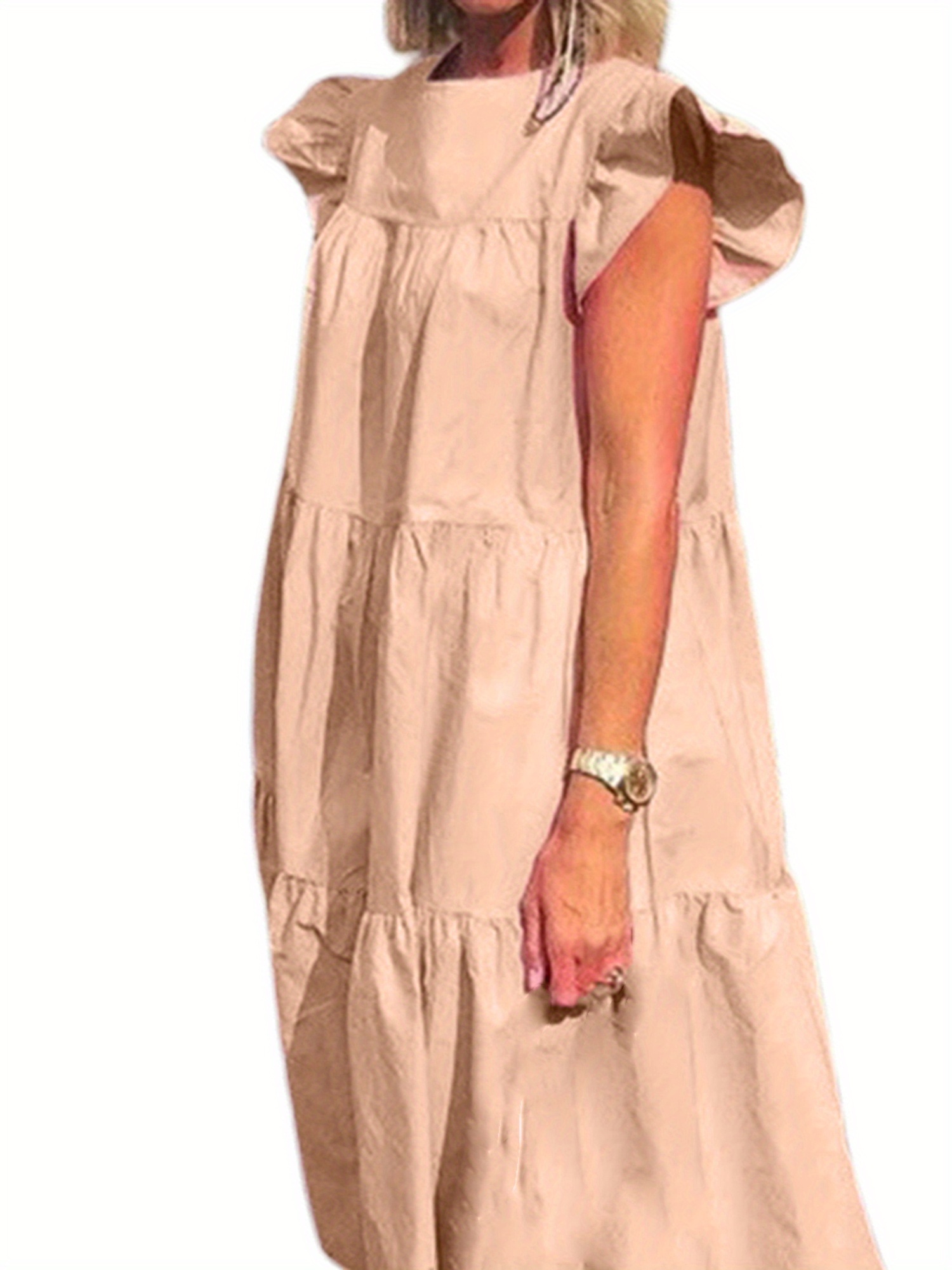 womens summer dresses sleeveless ruffle sleeve round neck - Temu