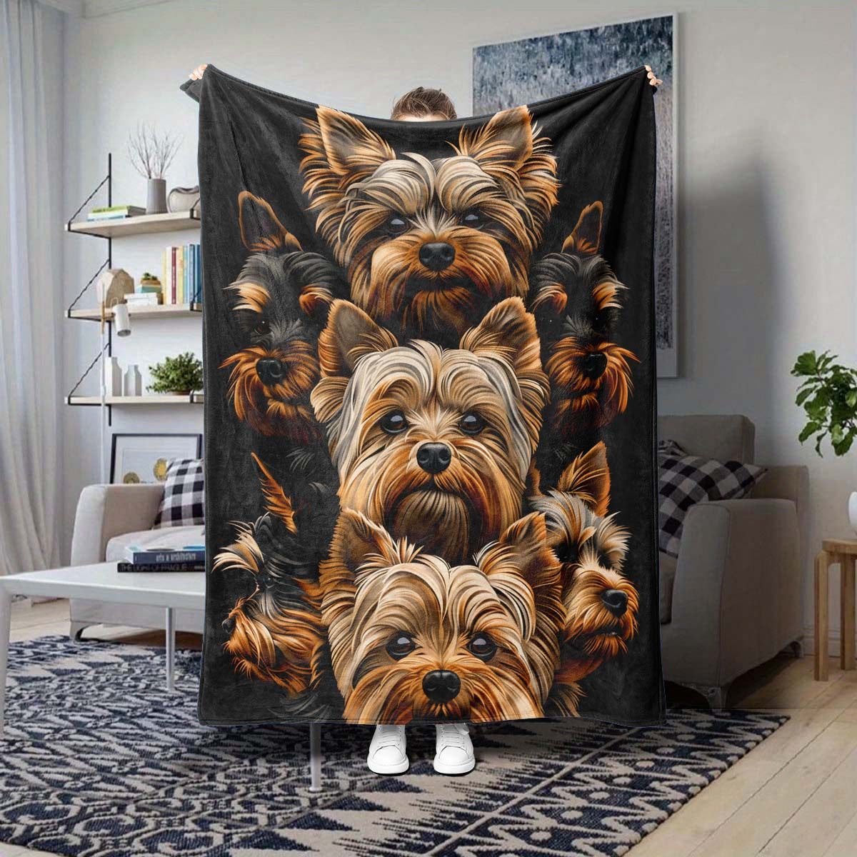 

Yorkshire Dog Pattern Car Nap Blanket - All- Polyester Pet For Accessories