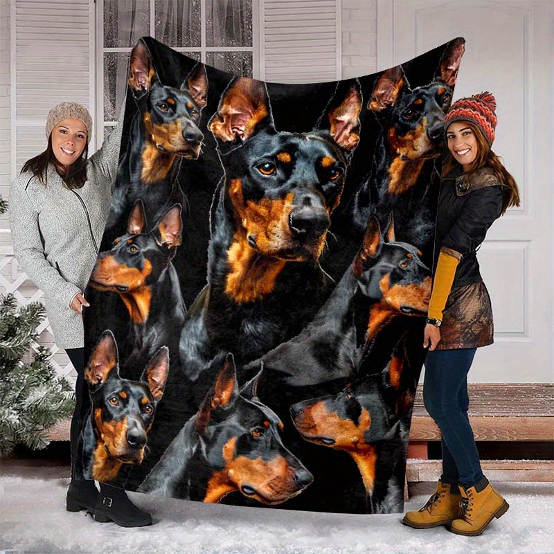 

Doberman Pinscher Dog Print Flannel Blanket - All-season Polyester Fleece Throw For Couch, Bed, Car Travel - Soft, Cozy Pet Pattern Wrap For Dog Lovers