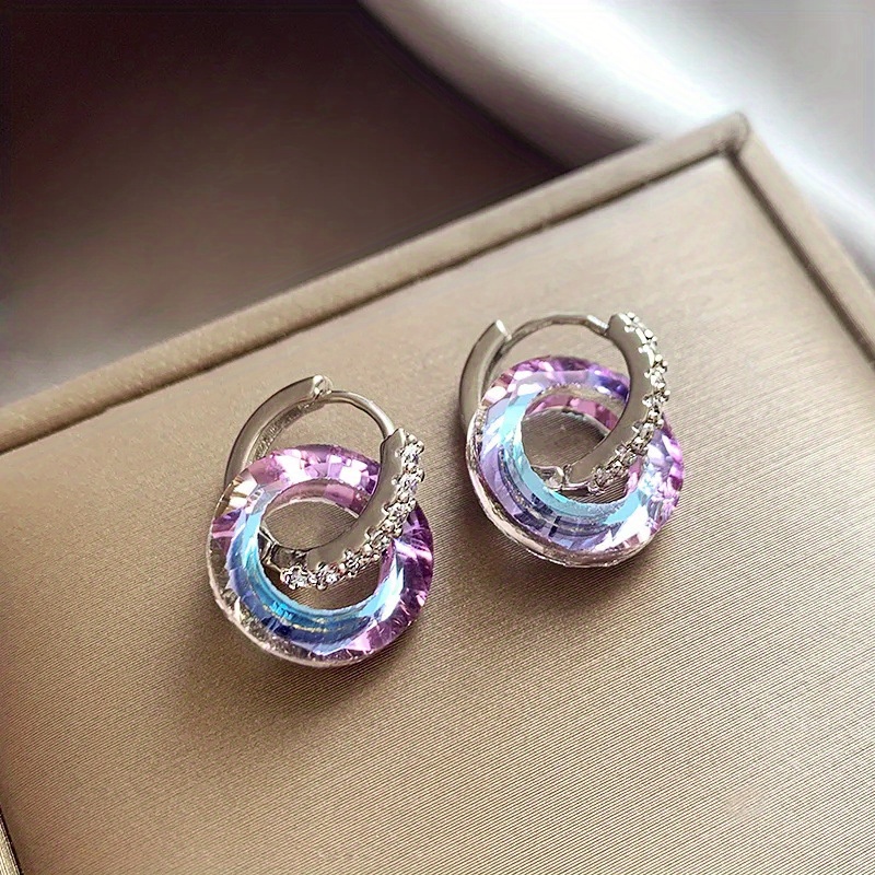 

2pcs Elegant Geometric Hoop Earrings With Colorful Crystal Accents, Simple Luxury Fashion Jewelry For Women, Versatile For Daily And Gift-giving Occasions