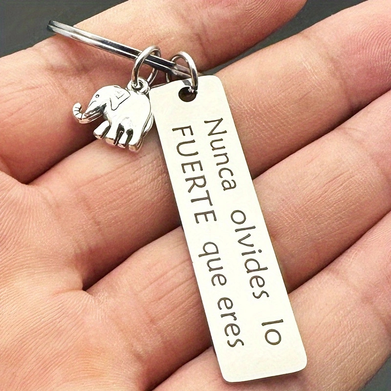 

1pc Inspirational Positive Energy Elephant Keychain For Men, Spanish Thanksgiving Christmas Car Backpack Stainless Steel Keychain