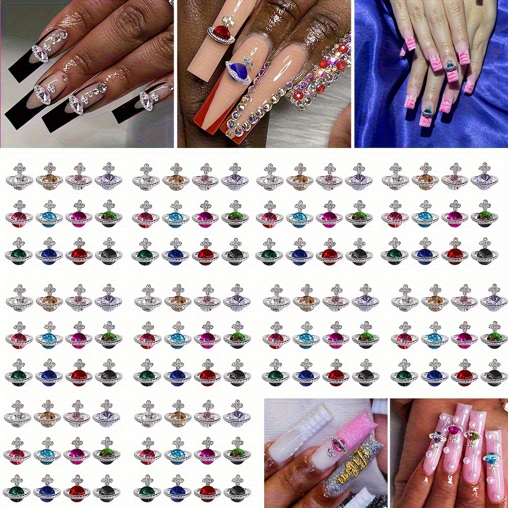 

3d Nail Charms Nail Rhinestones 120pcs Shape Nail Art Alloy Luxury Nail Ornament Gems For Girls Nail Art Diy Crafts Decoration Supplies (12 Colors)