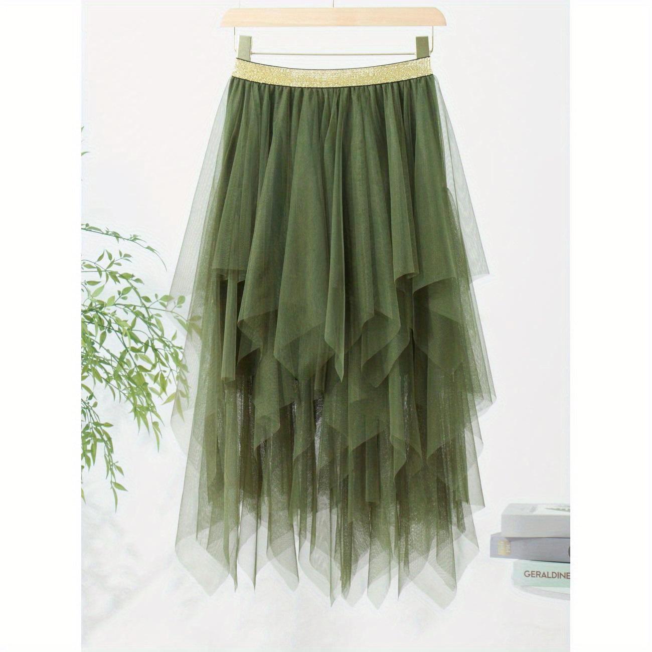 

High Waist Irregular Tiered Tulle Skirt, Elegant Midi Skirt For Every Day, Women's Clothing