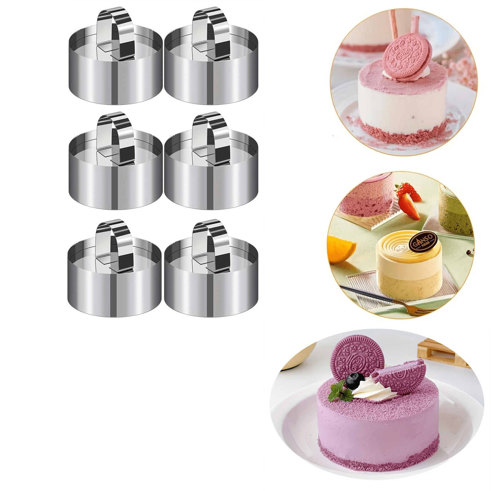 Image of Cake Mold Rings With Pushers, 3.15inch, Stainless Steel Mousse Cake Ring, Rings, Pancake Molds, Baking Tools, Kitchen Gadgets, Kitchen Additions, Home Kitchen Supplies
