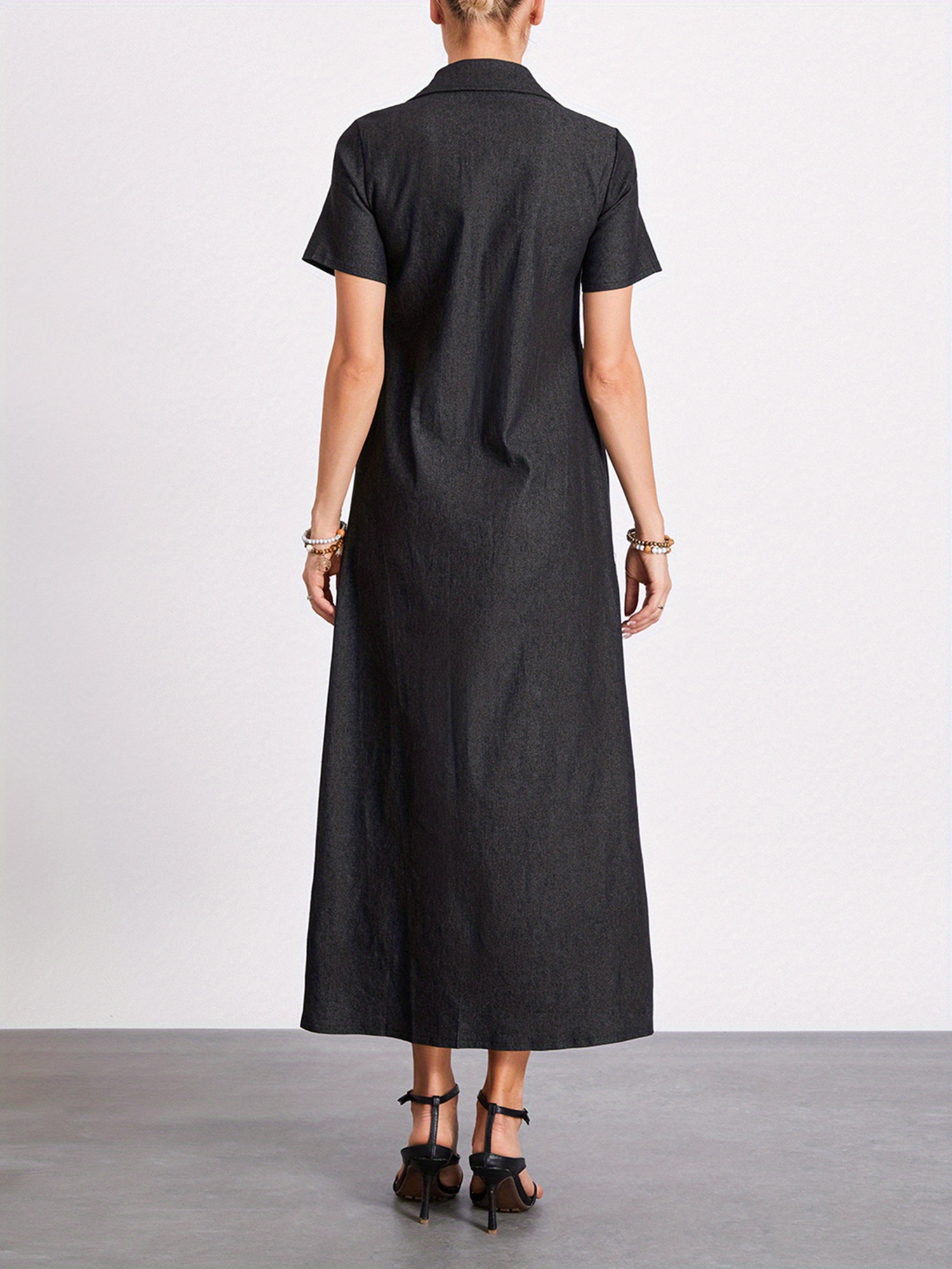 womens plus size denim dress short sleeve turn collar button - Temu