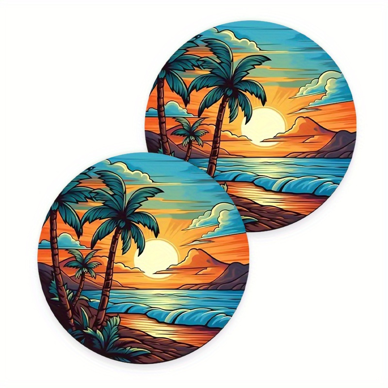 

2 Pcs Coconut Trees Coasters - Anti-slip, , Suitable For Cars, Bars, And Office Tables - Perfect Gift For Men And Women