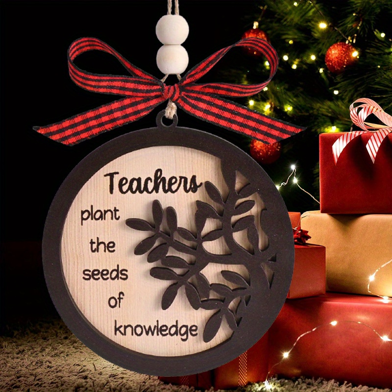 

Wooden Teacher Appreciation Ornament - Double Layered, "teachers Plant The Seeds Of Knowledge" Engraved, Gift For Teachers, Hanging Car & Christmas Decoration