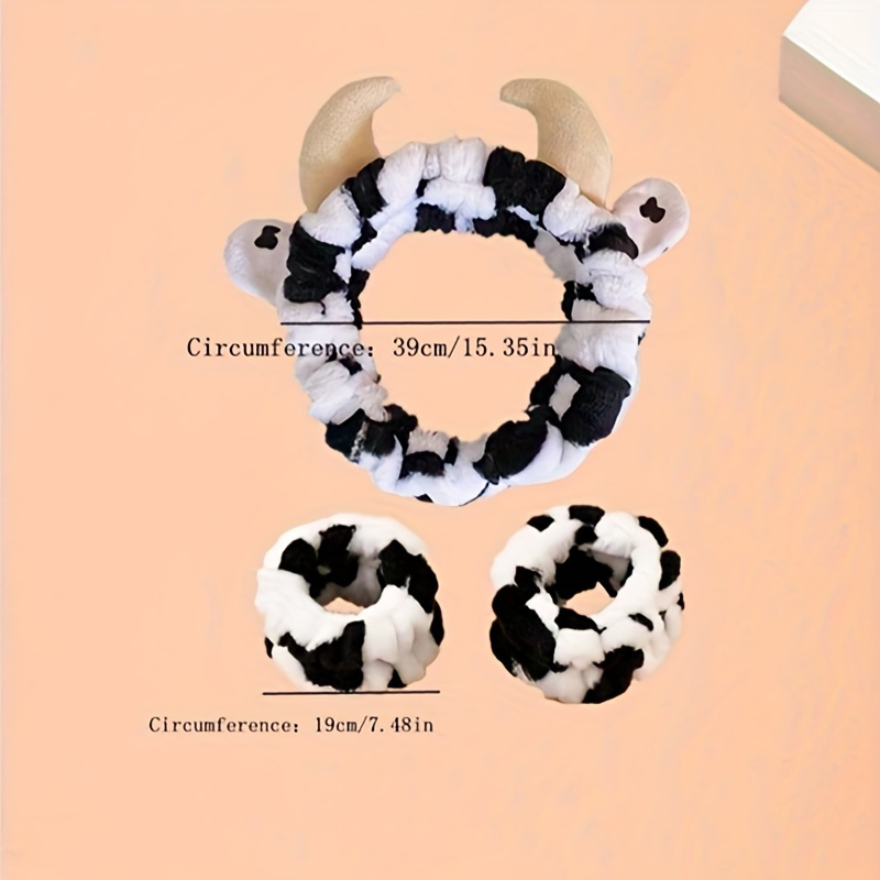 

1 X Cow Pattern Shower Headband & 2 X Shower Wristbands, Polyester Cow Decorative Facial Makeup Headband & Wrist Wash Band