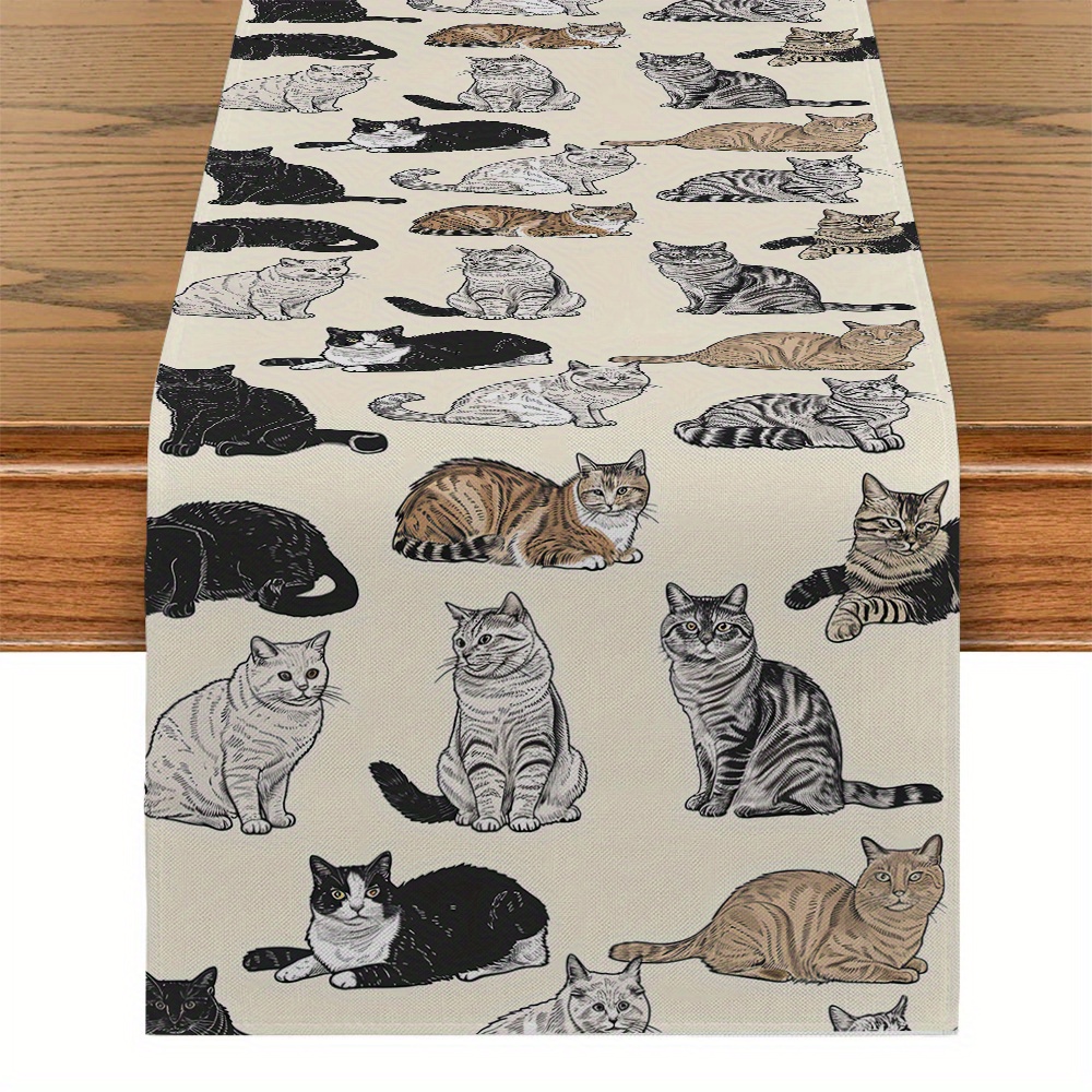 TEMU 1pc Animal Cat Table Flag Kitchen Dining Table Decoration Party Table Decor Table Flag Restaurant Tablecloth