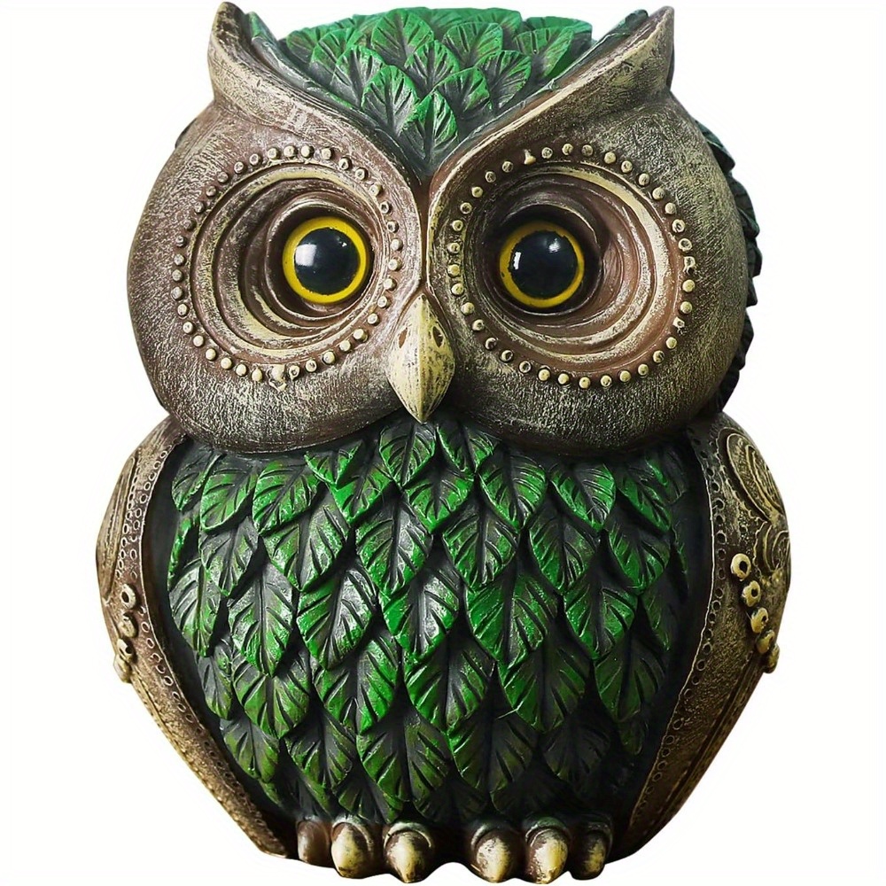 

Acrylic Owl Figurine - No Electricity Needed Home Decor Collectible, Office Shelf Desk Statue, Green Leaf Design, Ideal Birthday Gift