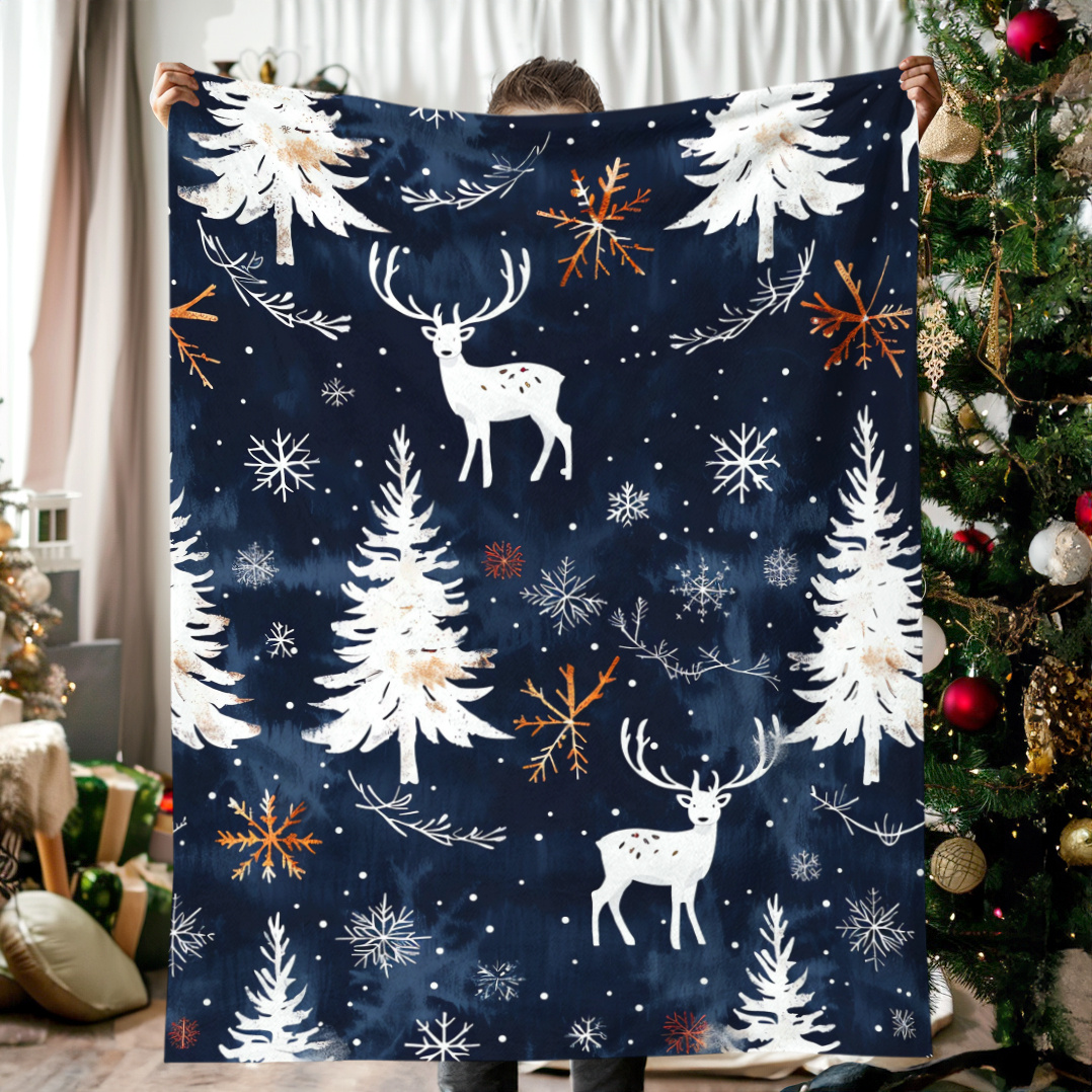 

Jit+ Christmas Element 1pc Watercolor Night Scene Snowflakes Blanket - Soft And Warm For , Camping, Travel, Cars, Office Home Decor - Contemporary Style - All