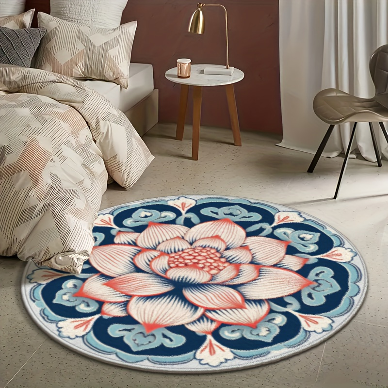 Chic Lotus Flower Round Rug Non slip Absorbent Temu