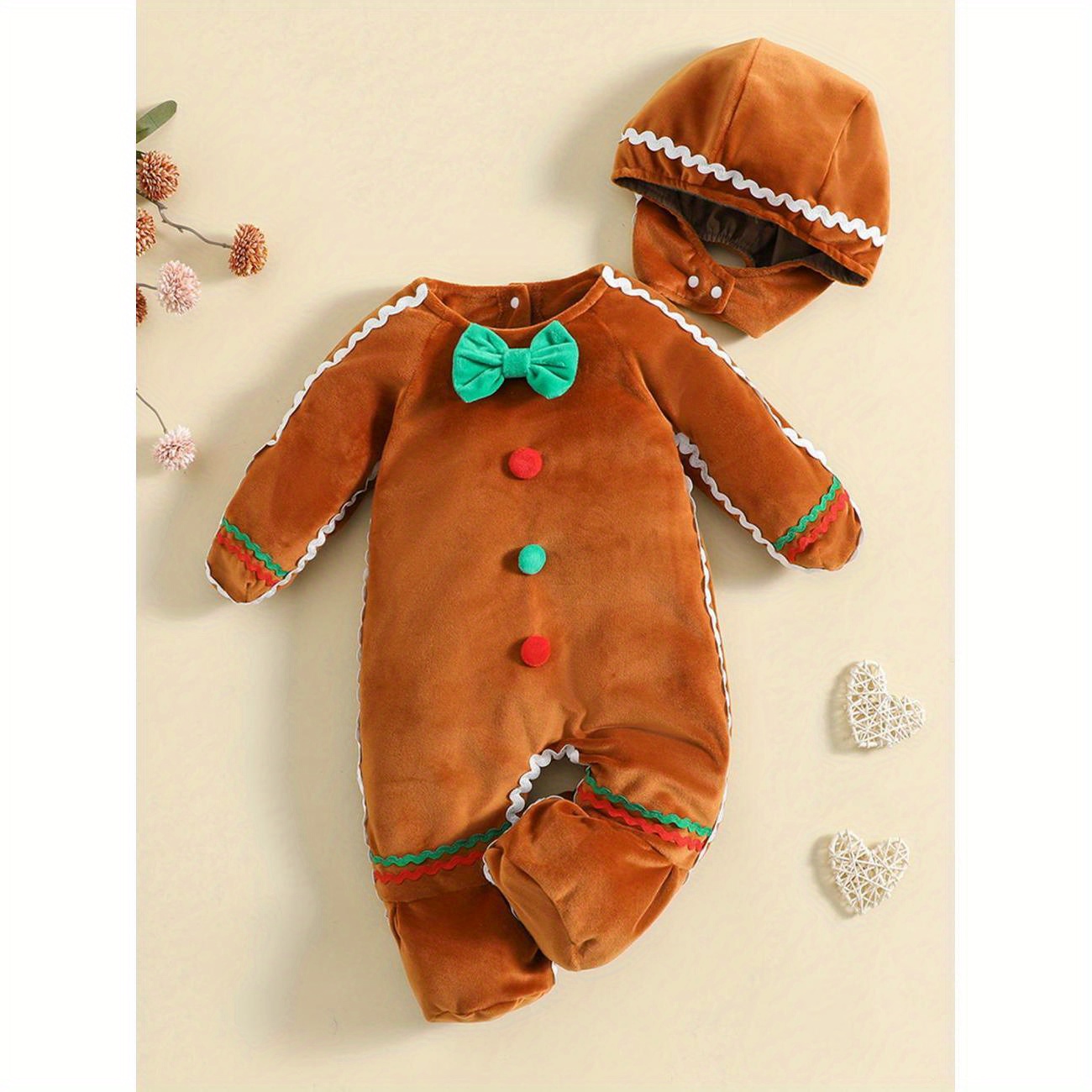 

Toddler Baby Fashion Gingerbread Man Rompers Casual Long Sleeve Footed Jumpsuit And Cute Hat For Newborn Girl Boy 0-24 Months