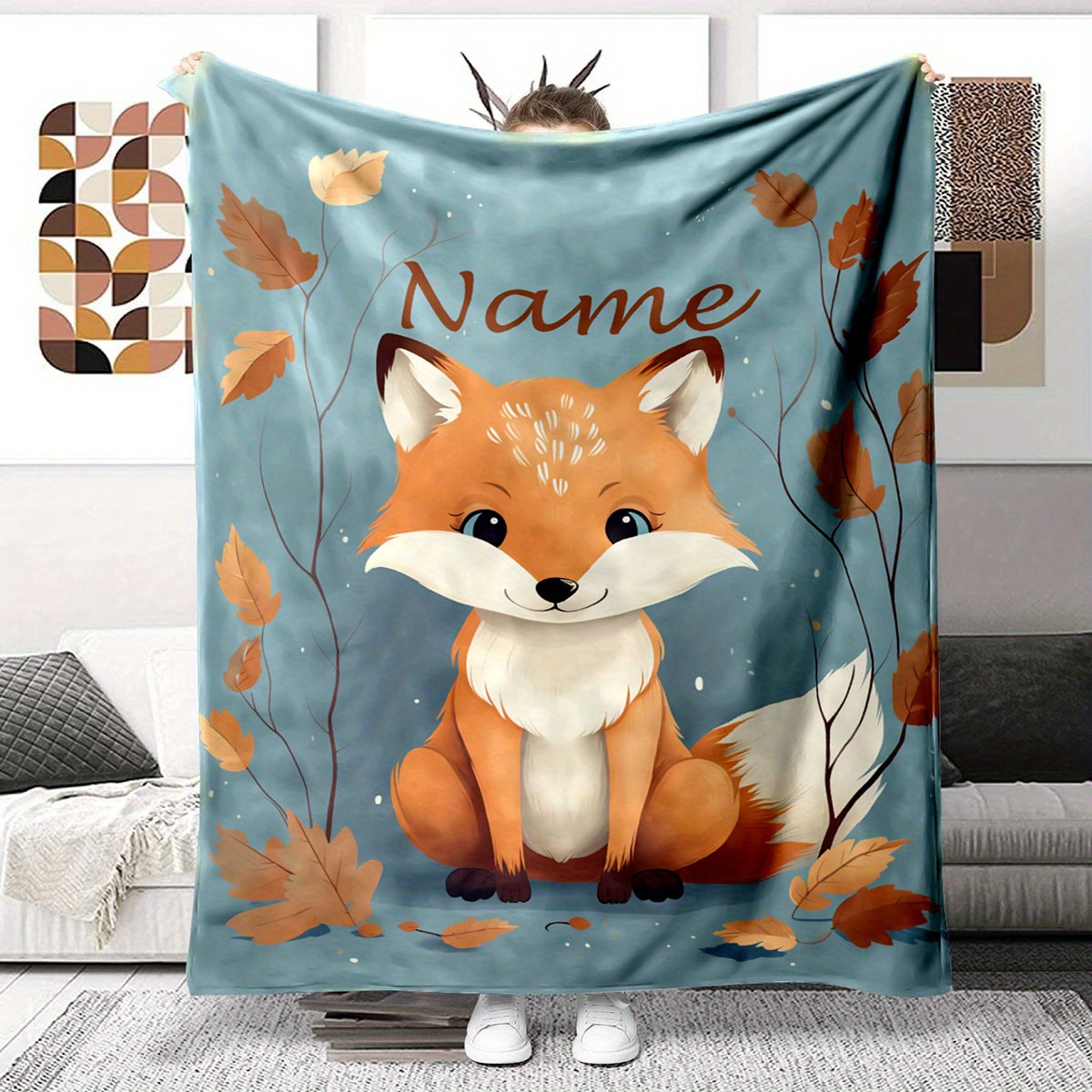 

Personalized Fox- Sofa Blanket Name - , & - For & - For