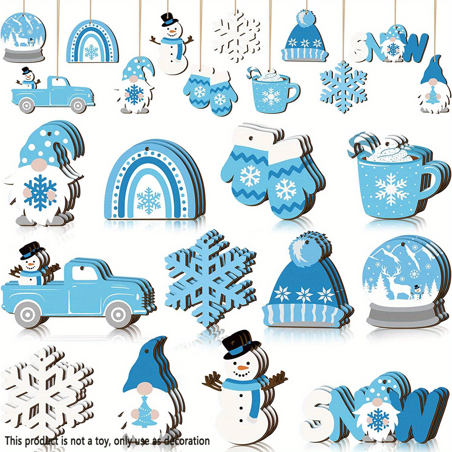 

24pcs Set Of Wooden Snowman & Ornaments - For Christmas Tree Decoration, Hanging Included
