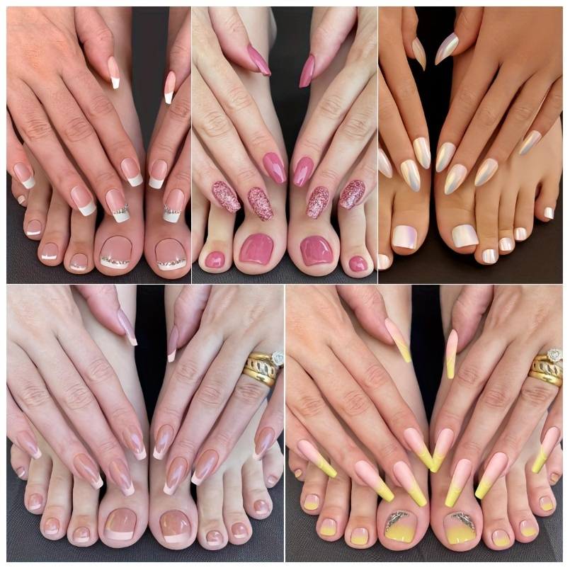 TEMU 240 Pcs Elegant French Dot & Heart Press-on Nail Set - Medium Square.glossy Finish With Jelly Adhesive & Nail File Included
