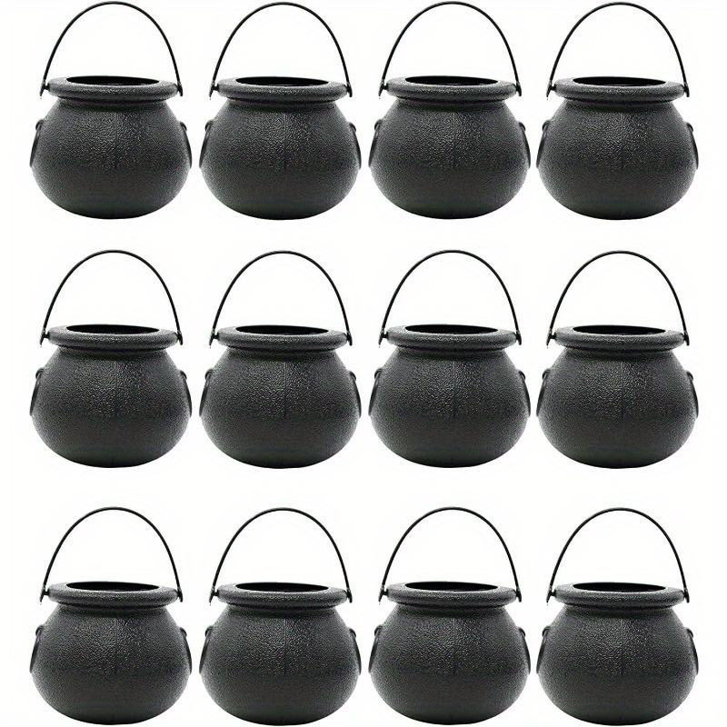 

12 Pieces Mini Black Witch Cauldrons - Perfect For Parties And Trick-or-treat Treats - Plastic Material