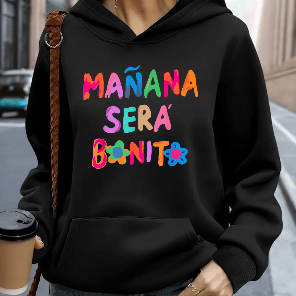 

Women's Letter Graphic Hoodie, Long Sleeve, Crew Neck Sweatshirt With Pocket, Casual Pullover, Fall & Winter Versatile Fashion