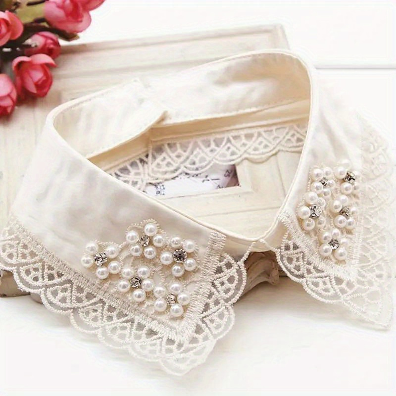 TEMU Detachable Lace Collar With Pearls - Women' Accessory, , For , Autumn