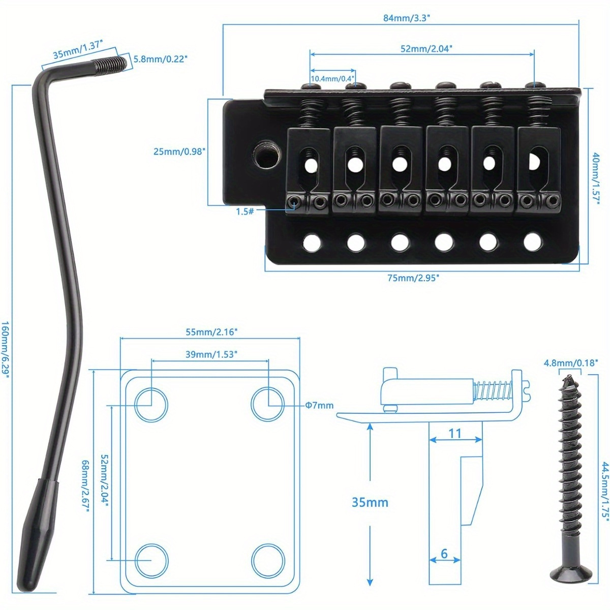 [Locking Tremolo Guitar Bridge] Double Locking Tremolo Bridge Bar Kit | 6 String Electric Guitar Bridge for Guitar Replacement