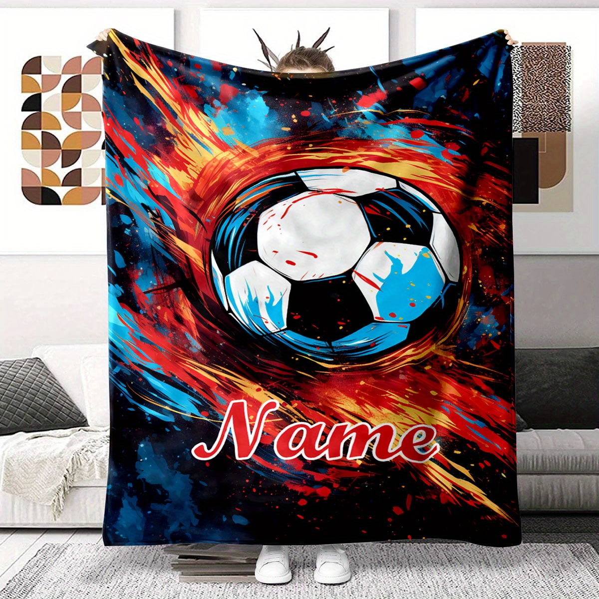 

Personalized Football-themed Sofa Blanket With Custom Name - Soft, For All - Perfect Gift For Sports Fans