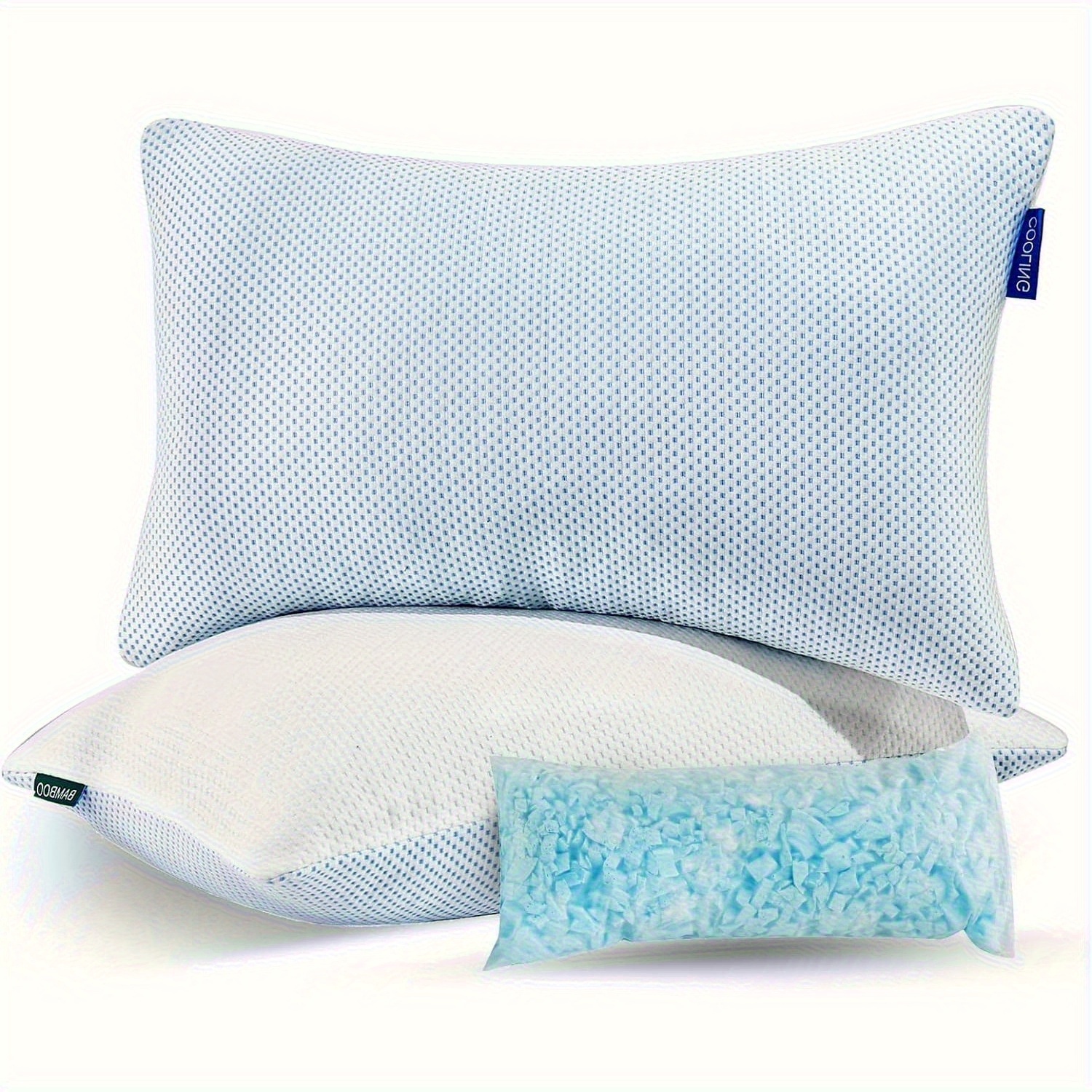 

Cooling Shredded Memory Foam Pillow - 2 Packs Cooling Bed Pillow Adjustable Loft For Side Back & Stomach Sleepers Washable Removable Cover With Extra Bag Of Fill