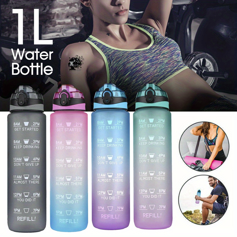 Water Bottle Motivational Drink Flask Time Markings Sport