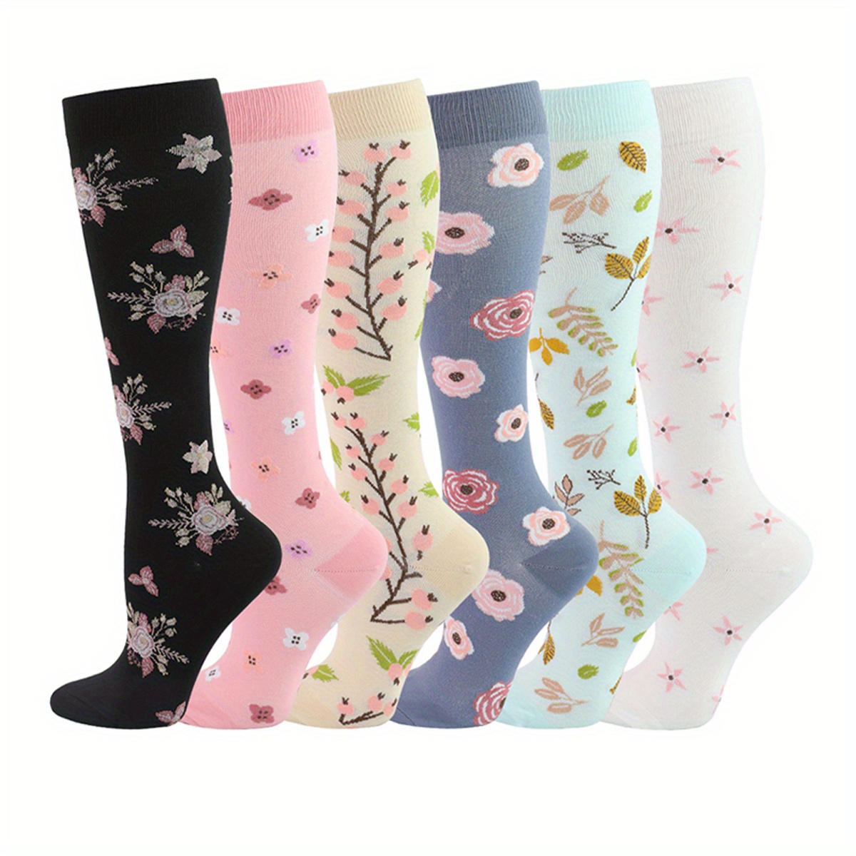 

3 Pair Combination Set With Different Colors Printed Flower Stockings Outdoor Hiking High Elasticity Leisure Knee Socks Men's Outdoor Sports Pressure Socks Compression Socks