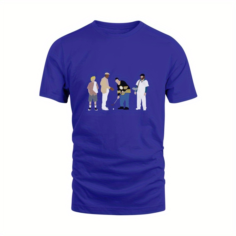 

Creative Colored Figures Play Golf Graphic Print, Men's Casual Round Neck Short Sleeve T-shirt, Versatile Outdoor Comfy Top For Summer