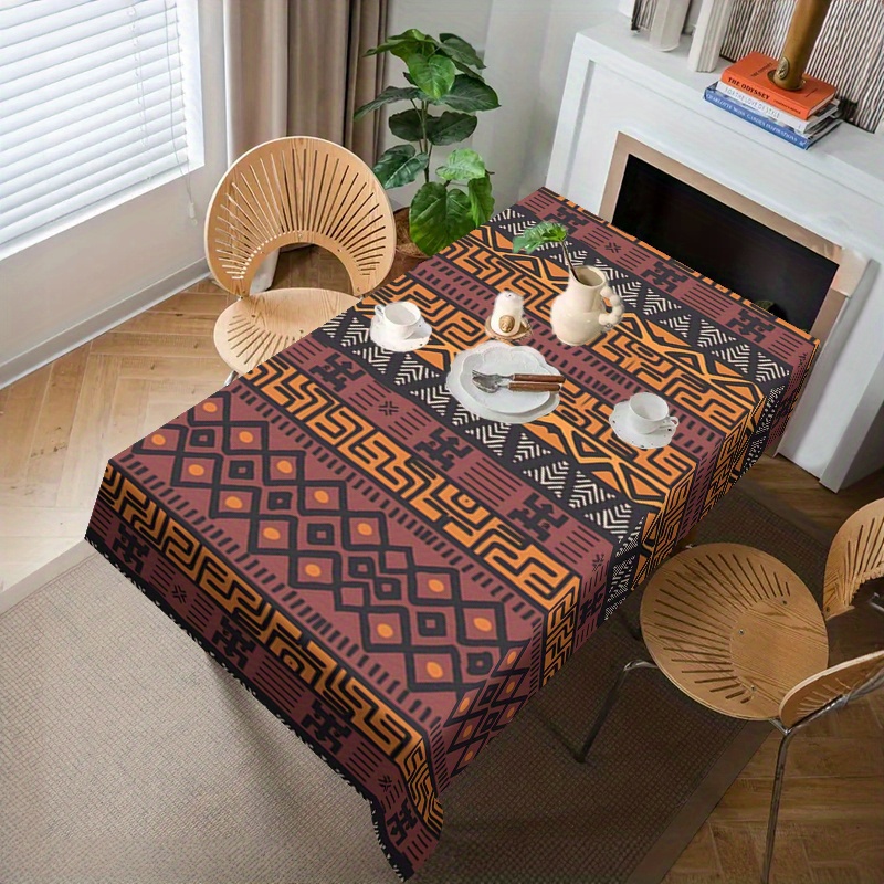 

Retro Themed Tablecloths: Geometric Patchwork Printed Polyester Tablecloths - Waterproof Kitchen Table Accessories - 1pc Set - Machine Made - Square Shape - 100% Polyester