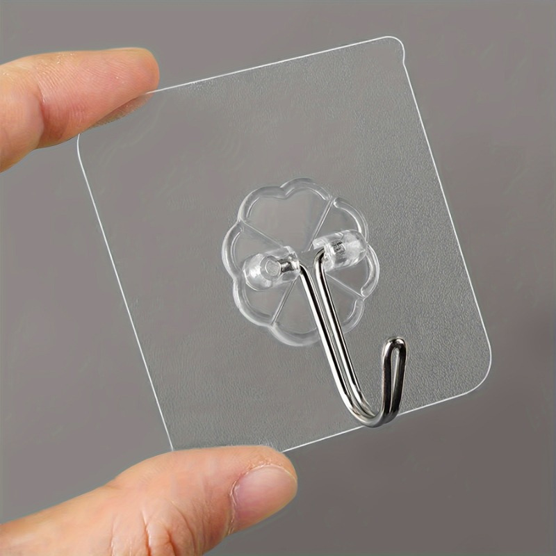 10pcs heavy duty self   wall hooks waterproof oilproof transparent seamless design for kitchen bathroom storage details 1