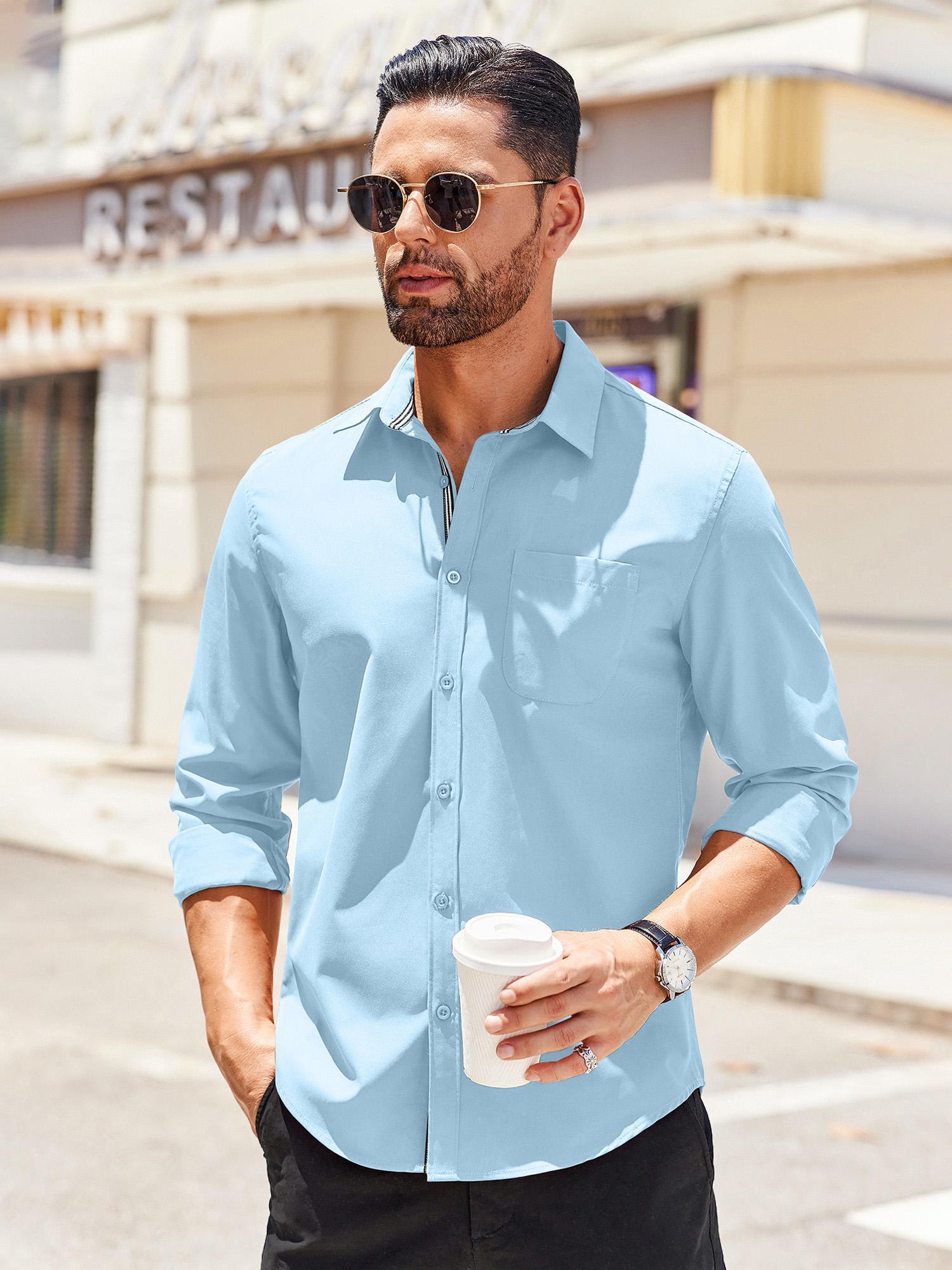mens long sleeve casual button shirts shirts men - Temu