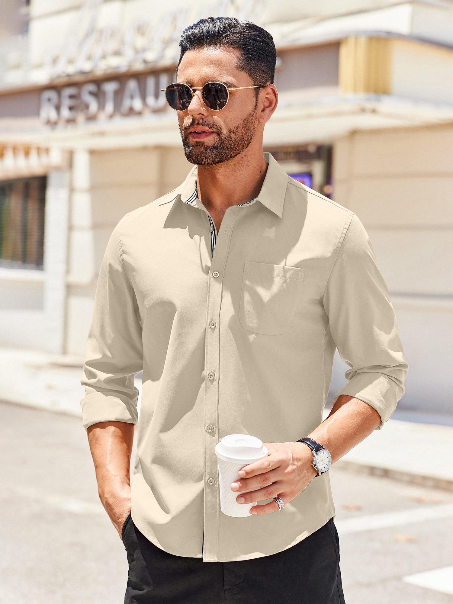 beige dress shirts for men Daniel Ellissa Men's Basic Solid Dress Shirt - Classic - Beige - 21.5 37/38 main image 1