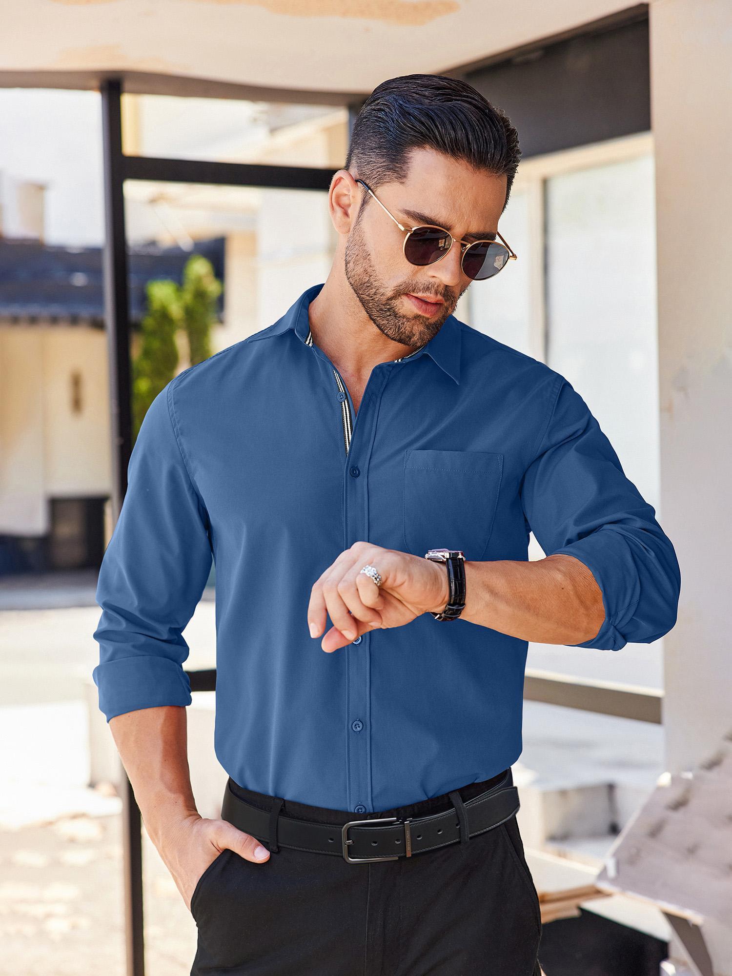 mens long sleeve casual button shirts shirts men - Temu