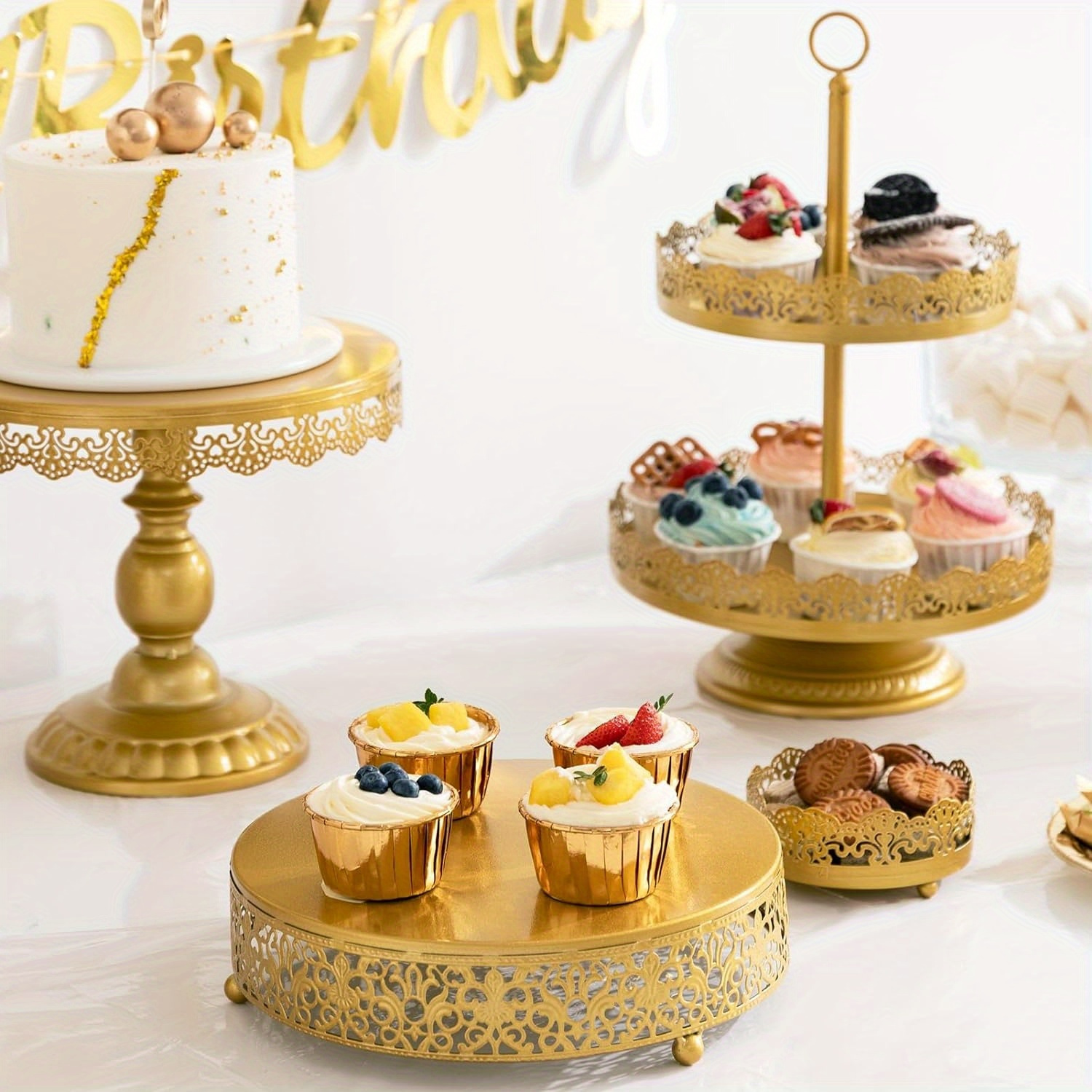 

6 Pcs Stand Dessert Table Display Set Cake Stands, Cupcake Stand/ Tower, Dessert Stands, Perfect Display For Wedding, Party, Birthday, Baby Shower, Anniversary Decorations