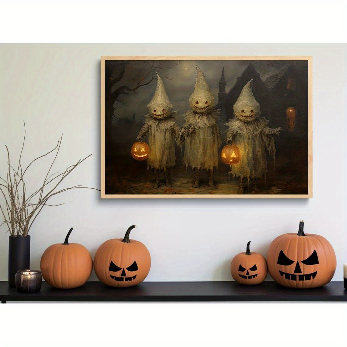 

Vintage Canvas Wall Art, Cute Witchy Print, Retro Funny Lighted Pumpkin Decoration, Wiccan Artwork, Creepy Pictures (wrapped Canvas - Holiday Gift)