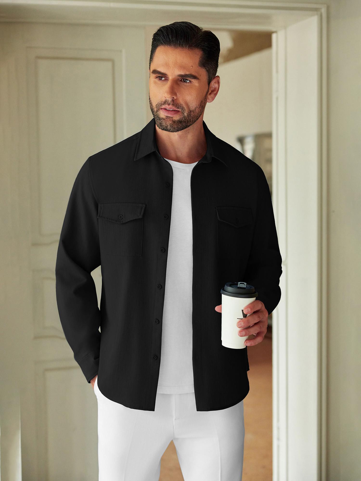 Chemise Homme Van Heusen Noire - Col 15,5 Pouces - Coton Décontracté - Manches Longues