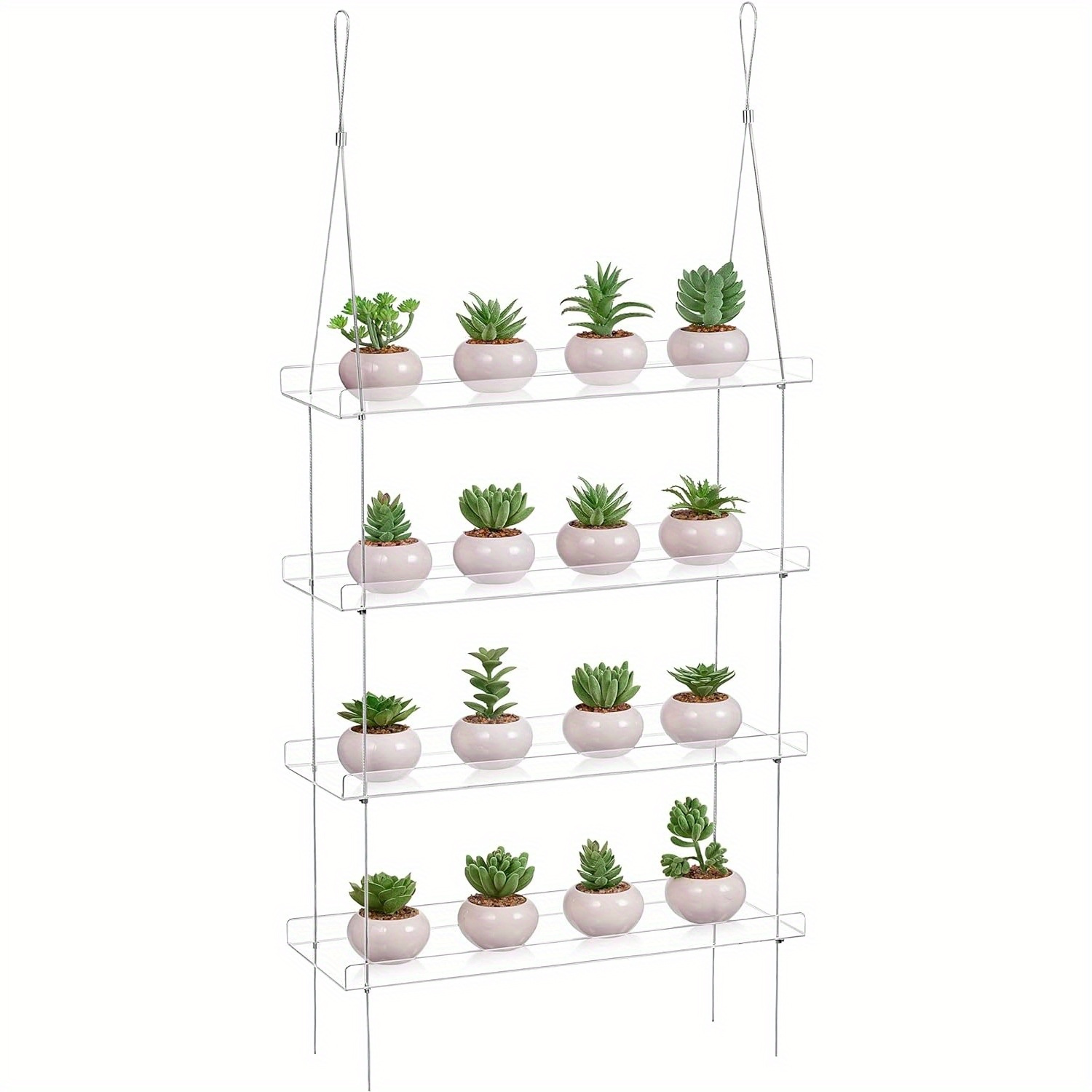 

2-4-tier Clear Acrylic Hanging Plant Shelves For Windows, Height Adjustable Hanging Flower Stand Display Rack, Window Sill Flower Pot Organizer For Grow , And Succulents