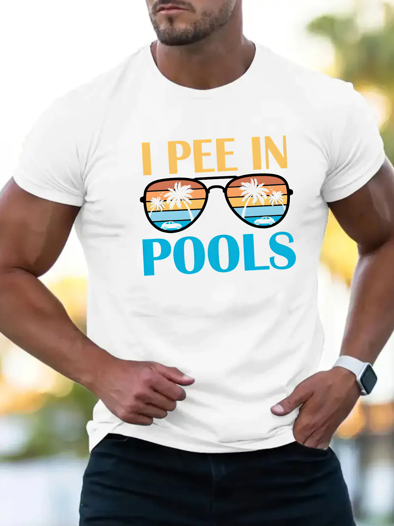 I In Pools Funny Jokes Graphic Print *'s Crew Neck Short Sleeve  T-shirt, Breathable Polyester Fabric Tees, Casual Comfy Lightweight T