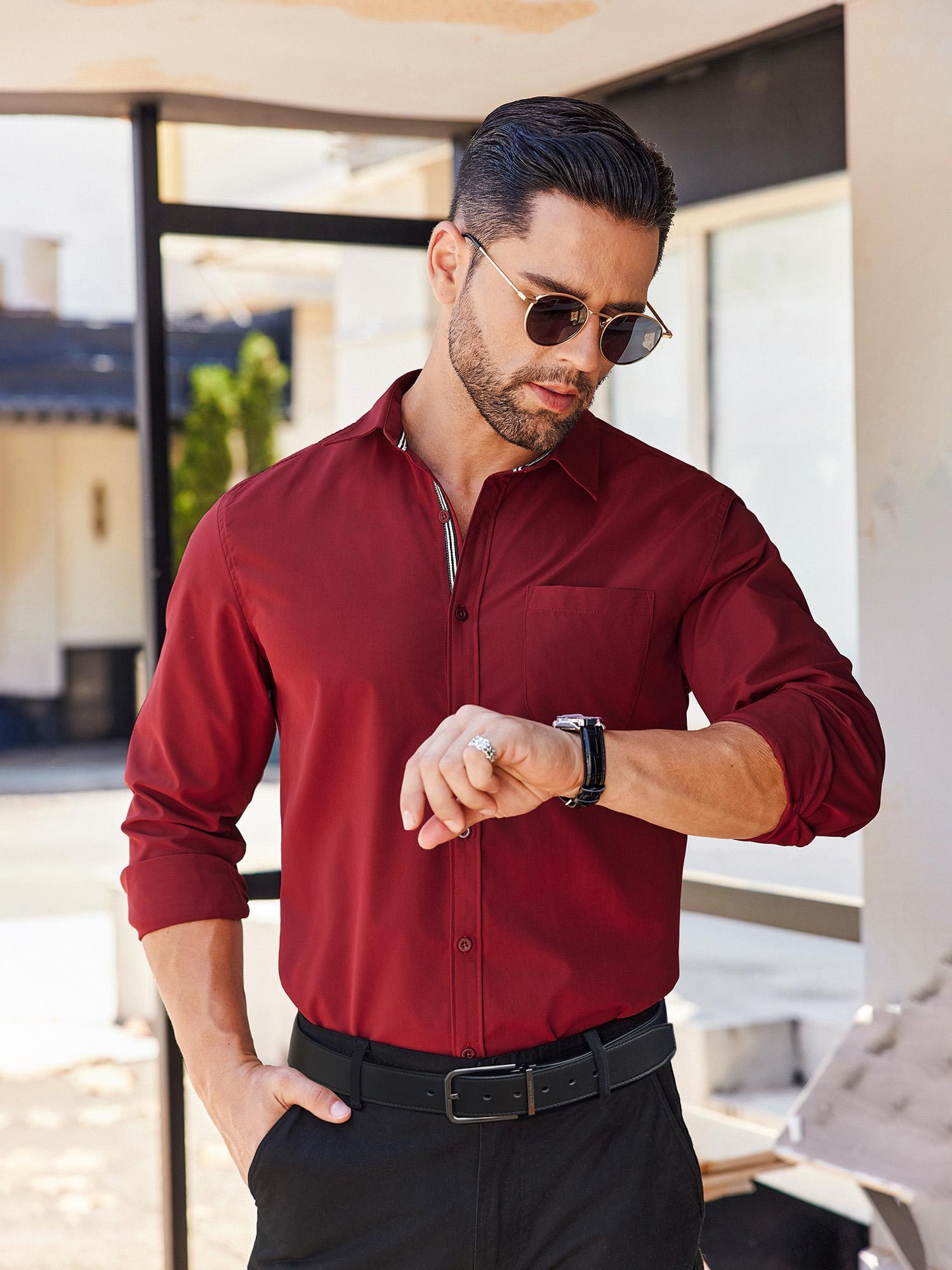 white christmas dresses Cotton Stripe Casual Shirt - Black