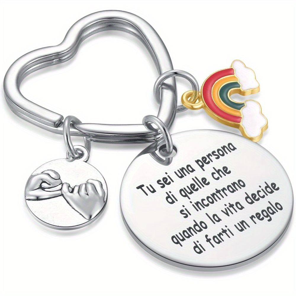 

Fashionable Stainless Steel Keychain With Heart, Rainbow, And Charm - Italian Inspired Design