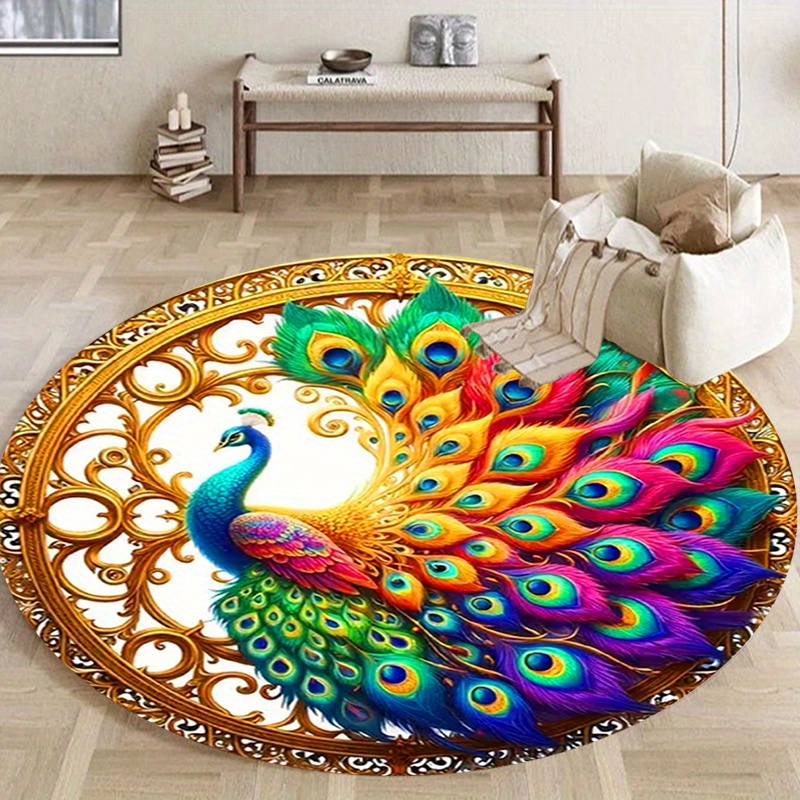 

Peacock Rug: Non Slip, Non Fading, Suitable For Living Rooms, Bedrooms, And Game Areas - Hand Wash Only